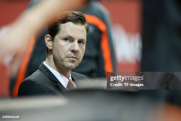 Headcoach Thorsten Leibenath of ratiopharm Ulm looks on during the Eurocup Top 16 Round 5 match between FC Bayern Muenchen and ratiopharm Ulm at Audi...