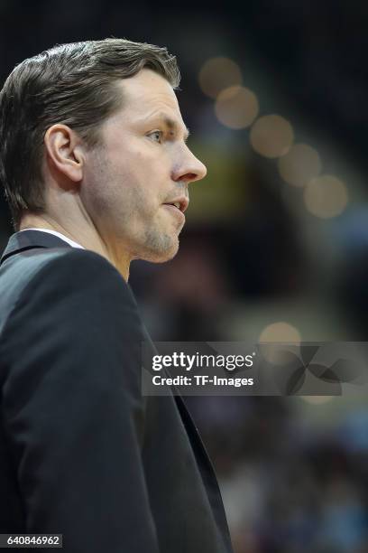 Headcoach Thorsten Leibenath of ratiopharm Ulm looks on during the Eurocup Top 16 Round 5 match between FC Bayern Muenchen and ratiopharm Ulm at Audi...