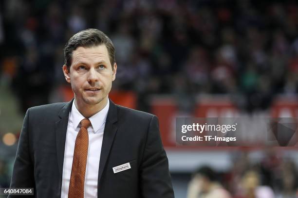 Headcoach Thorsten Leibenath of ratiopharm Ulm looks on during the Eurocup Top 16 Round 5 match between FC Bayern Muenchen and ratiopharm Ulm at Audi...