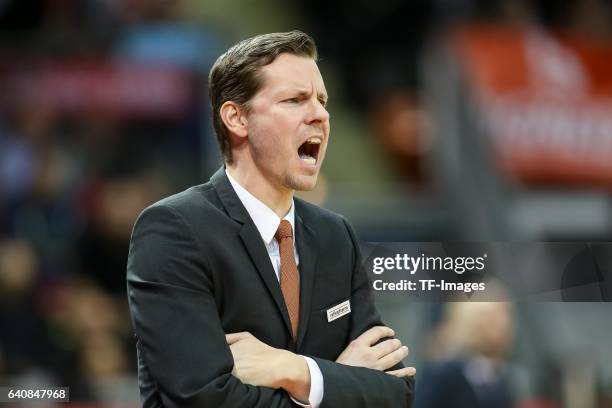 Headcoach Thorsten Leibenath of ratiopharm Ulm gestures during the Eurocup Top 16 Round 5 match between FC Bayern Muenchen and ratiopharm Ulm at Audi...