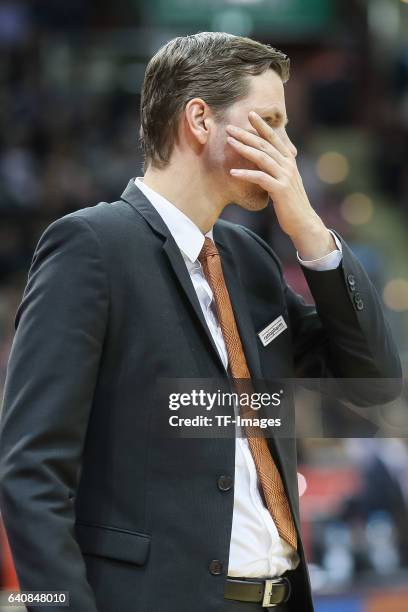 Headcoach Thorsten Leibenath of ratiopharm Ulm gestures during the Eurocup Top 16 Round 5 match between FC Bayern Muenchen and ratiopharm Ulm at Audi...