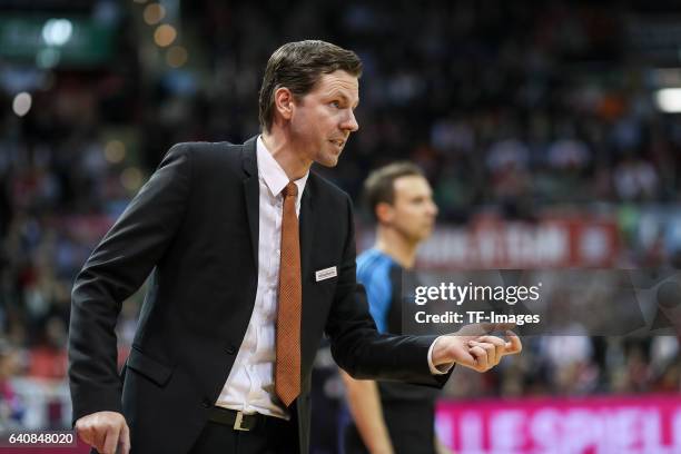 Headcoach Thorsten Leibenath of ratiopharm Ulm gestures during the Eurocup Top 16 Round 5 match between FC Bayern Muenchen and ratiopharm Ulm at Audi...