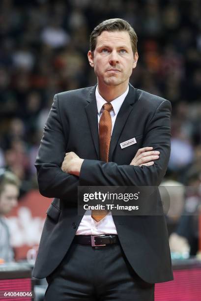 Headcoach Thorsten Leibenath of ratiopharm Ulm looks on during the Eurocup Top 16 Round 5 match between FC Bayern Muenchen and ratiopharm Ulm at Audi...