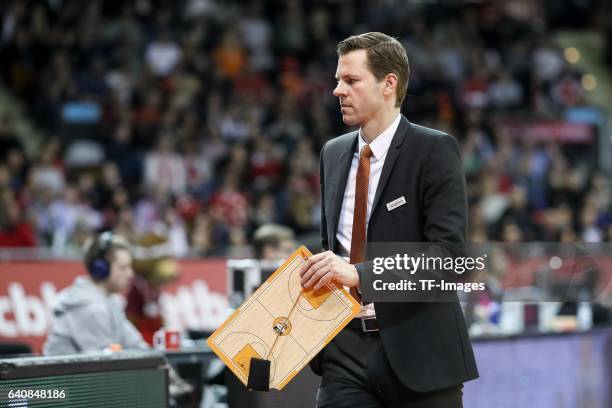 Headcoach Thorsten Leibenath of ratiopharm Ulm looks on during the Eurocup Top 16 Round 5 match between FC Bayern Muenchen and ratiopharm Ulm at Audi...