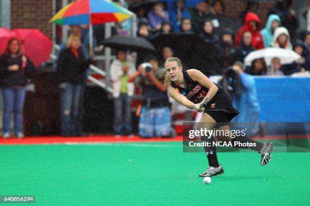 Harriet Tibble of the University of Maryland passes the ball against the University of North Carolina during the Division I Women’s Field Hockey...