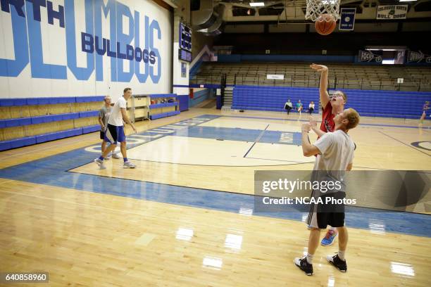 Josh Speidel shoot hoops with his friends Gabe Holt, St. Francis Brooklyn basketball player , Christian Glass, Xavier baseball player and Elliott...