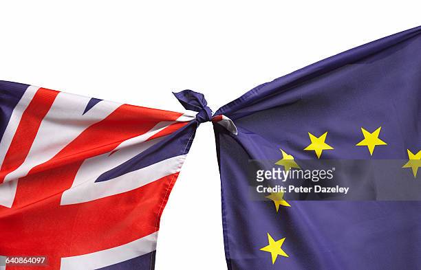 brexit flags - british and eu flag foto e immagini stock