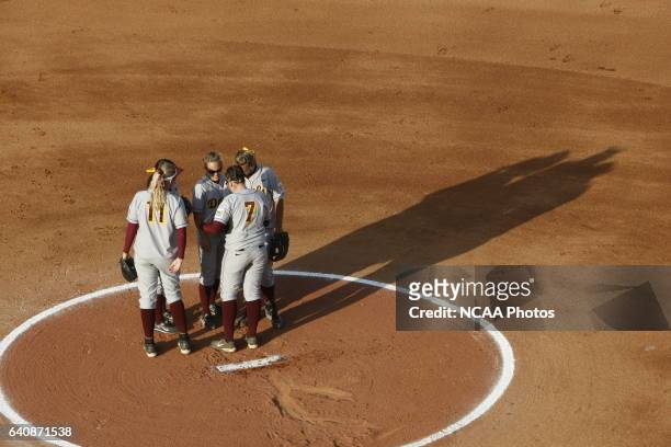 Texas A&M University takes on Arizona State University during the Division I Women's Softball Championship held at ASA Hall of Fame Stadium in...