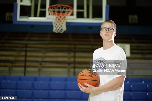 Josh Speidel poses for a portrait in his high school gym in Columbus, Ind.. AJ Mast/ NCAA Photos via Getty Images