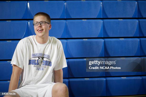 Josh Speidel poses for a portrait in his high school gym in Columbus, Ind.. AJ Mast/ NCAA Photos via Getty Images