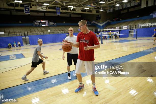 Josh Speidel shoot hoops with his friends Gabe Holt, St. Francis Brooklyn basketball player , Christian Glass, Xavier baseball player and Elliott...