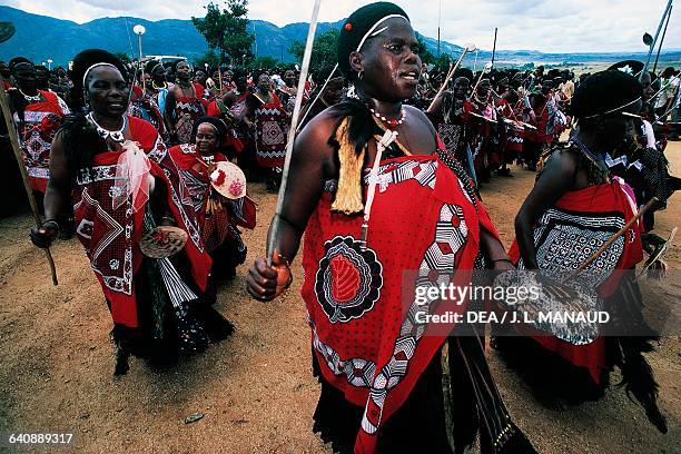 Dancers wearing traditional costumes, Swaziland.