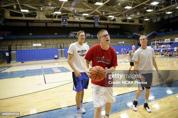 Josh Speidel shoot hoops with his friends Gabe Holt, St. Francis Brooklyn basketball player , Christian Glass, Xavier baseball player and Elliott...