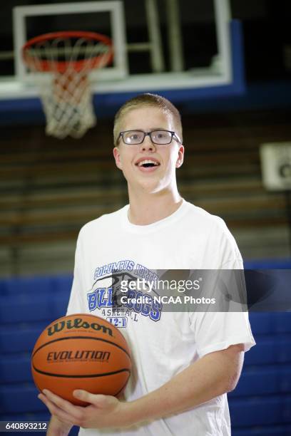 Josh Speidel poses for a portrait in his high school gym in Columbus, Ind.. AJ Mast/ NCAA Photos via Getty Images