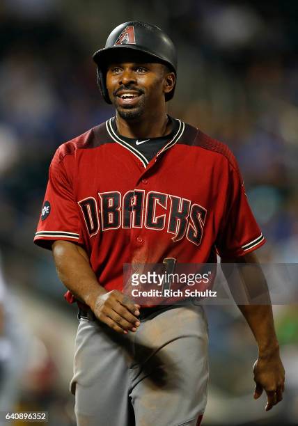 Michael Bourn of the Arizona Diamondbacks in action against the New York Mets during a game at Citi Field on August 10, 2016 in the Flushing...