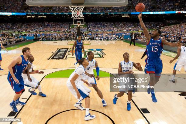 Guard Elijah Johnson from the University of Kansas puts up a shot attempt during the Championship Game of the 2012 NCAA Photos via Getty Images Men's...