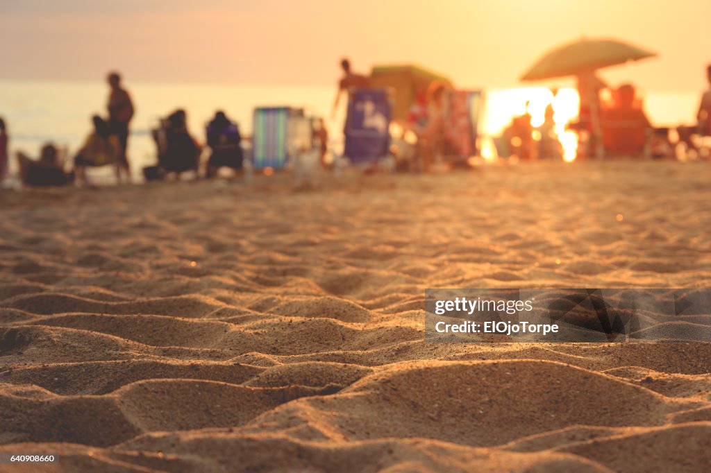 People enjoying the beach at sunset, Piriápolis, Uruguay