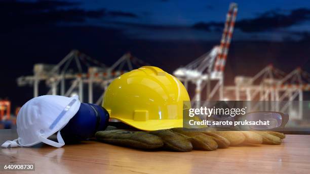 work safety in construction  in logistic import export concept - safety equipment stock pictures, royalty-free photos & images