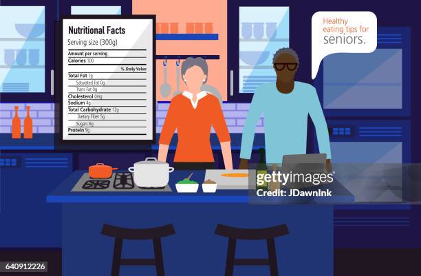 lifestyles senior nutritional tips - senior cooking stock illustrations