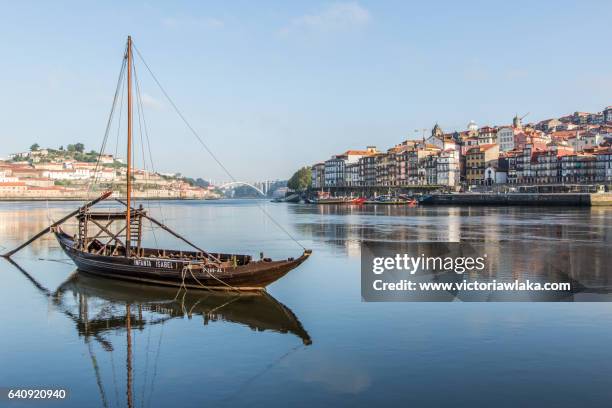 historical port wine ship at river douro in oporto, portugal - douro river bildbanksfoton och bilder