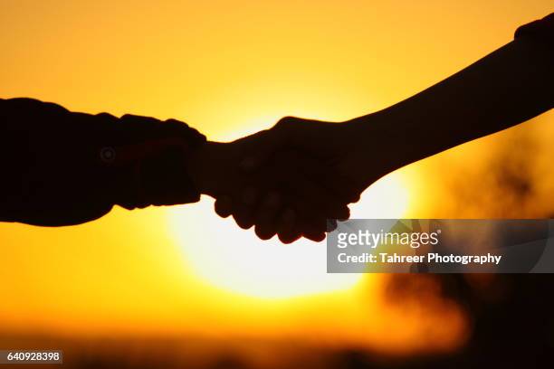 hello - handshake silhouette stock pictures, royalty-free photos & images