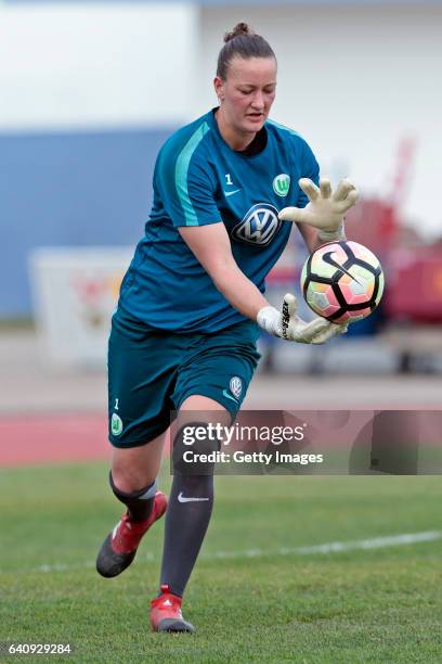 Almuth Schult of Wolfsburg during the warm up training at the Women's Friendly Match between VfL Wolfsburg Women's and SC Huelva on February 2, 2017...