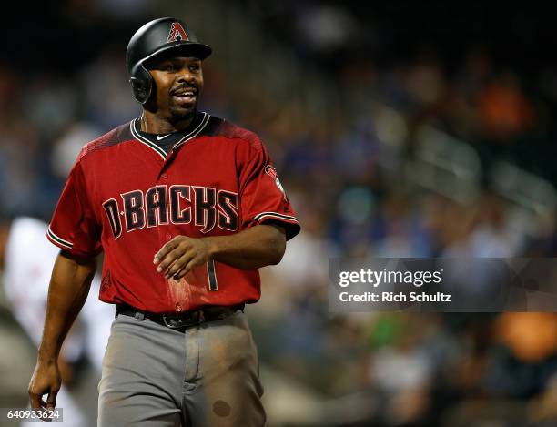 Michael Bourn of the Arizona Diamondbacks in action against the New York Mets during a game at Citi Field on August 10, 2016 in the Flushing...