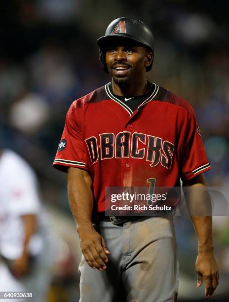 Michael Bourn of the Arizona Diamondbacks in action against the New York Mets during a game at Citi Field on August 10, 2016 in the Flushing...