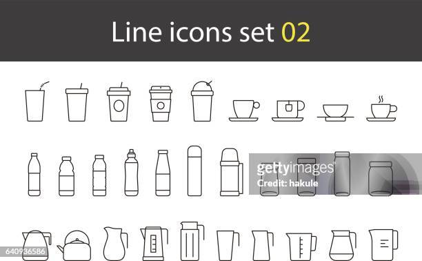 cup, glass, bottle, kettle simple icons set, vector - cup icon stock illustrations