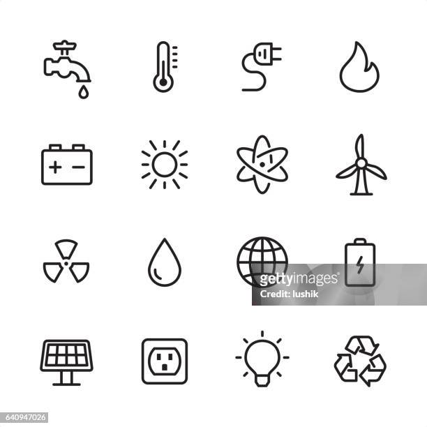 energie und kraft - gliederung-icon-set - windkraftanlage stock-grafiken, -clipart, -cartoons und -symbole