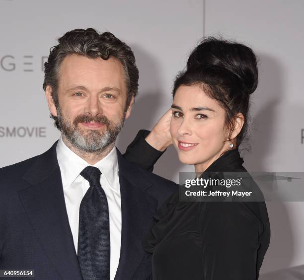 Actor Michael Sheen and actress/comedian Sarah Silverman arrive at the Premiere Of Columbia Pictures' 'Passengers' at Regency Village Theatre on...