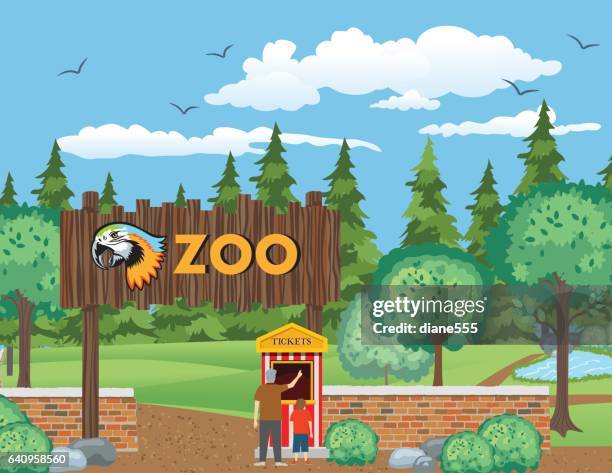 ein junge und sein großvater besuchen sie den zoo - familie zoo stock-grafiken, -clipart, -cartoons und -symbole
