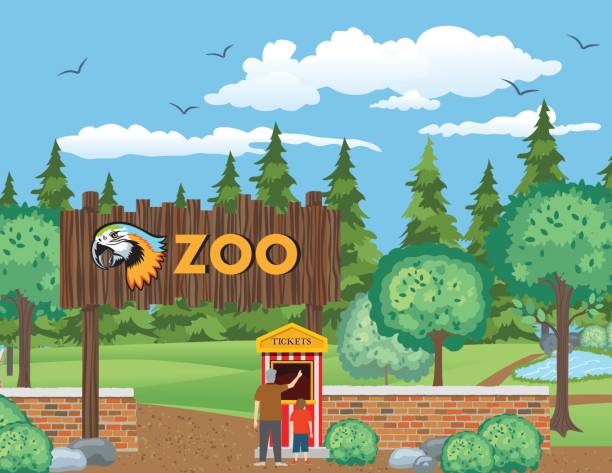 a boy and his grandfather visit the zoo - zoo art stock illustrations