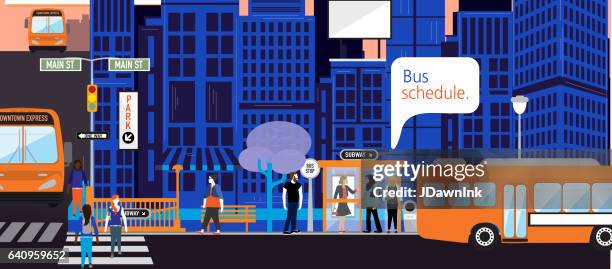 stockillustraties, clipart, cartoons en iconen met slimme moderne stad concepten online bus schema - abribus