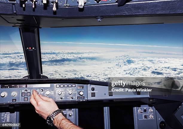 cropped image of pilot in airplane cockpit - aeroplane dashboard stock pictures, royalty-free photos & images