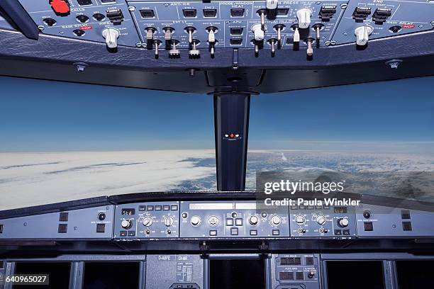 interior of airplane cockpit - cabina di pilotaggio foto e immagini stock