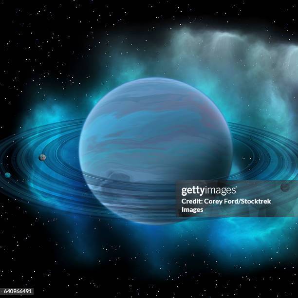 artists concept of planet neptune. - triton stock illustrations