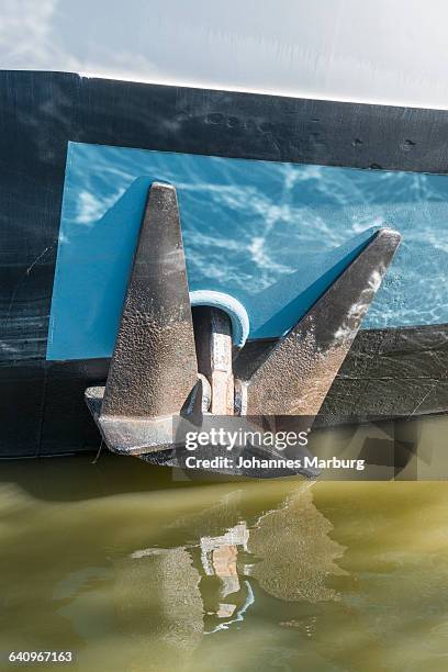 close-up of anchor on ship moored at harbor on lake - basel port stock pictures, royalty-free photos & images