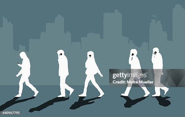 people using phone while walking by city - busy city stock illustrations