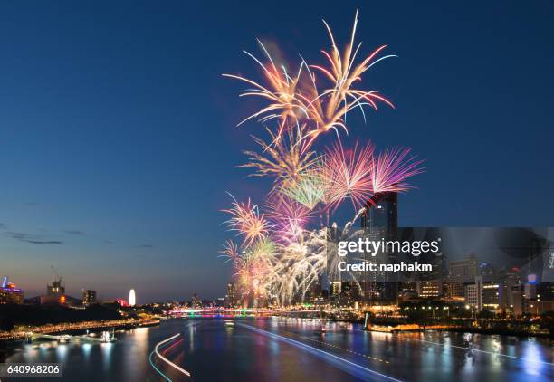 fireworks in brisbane - brisbane festival stock pictures, royalty-free photos & images