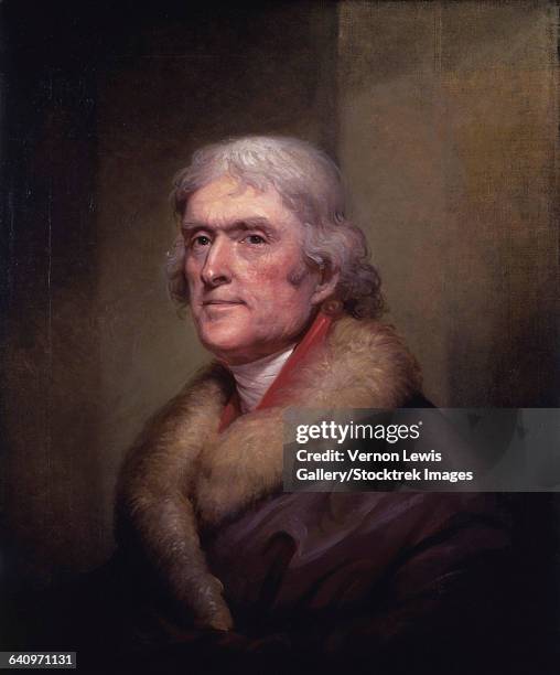 vintage american history painting of president thomas jefferson. - jefferson stock illustrations