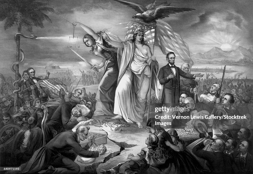 Civil War print of Lady Liberty during the outbreak of war.