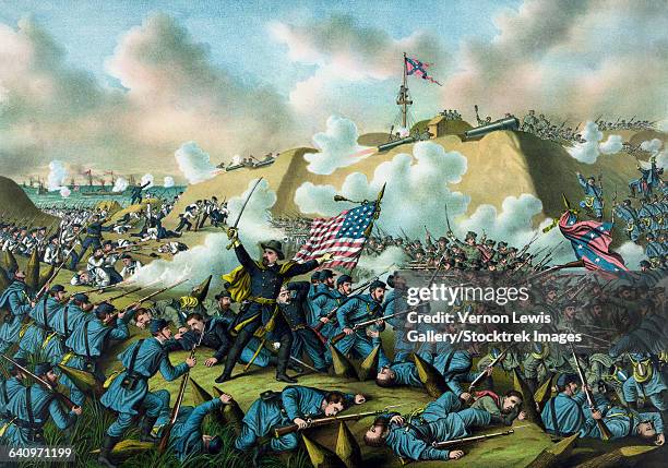 civil war print depicting the union armys capture of fort fisher. - csa images stock-grafiken, -clipart, -cartoons und -symbole