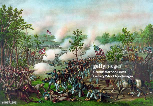 ilustrações, clipart, desenhos animados e ícones de vintage american civil war print of the battle of atlanta. - 1864