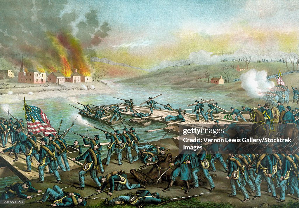 Vintage Civil War print of the Battle of Fredericksburg.
