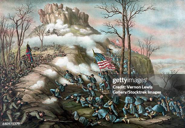 american civil war print of the battle of lookout mountain. - day of the dead stock-grafiken, -clipart, -cartoons und -symbole