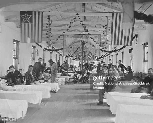 wounded soldiers in hospital during the american civil war. - civil hospital stock-fotos und bilder