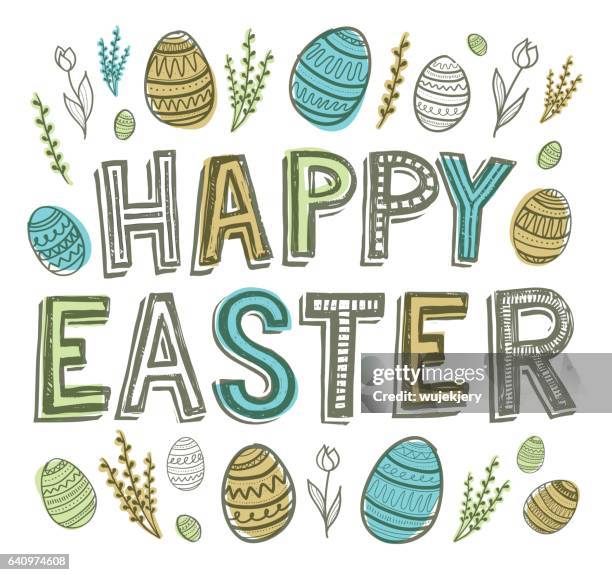 hand-drawn easter cards, doodle easter eggs and symbols. - easter eggs white background stock illustrations