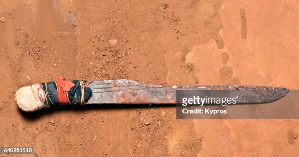 studio shot of african machete weapon (year 2000) - machete stockfoto's en -beelden