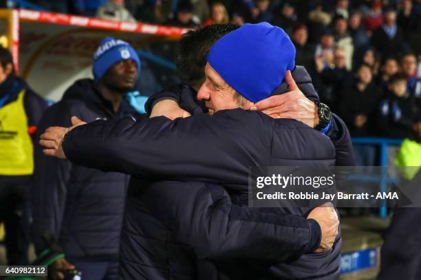 David Wagner head coach / manager of Huddersfield Town and Christoph Buhler assistant head coach / manager of Huddersfield Town during the Sky Bet...